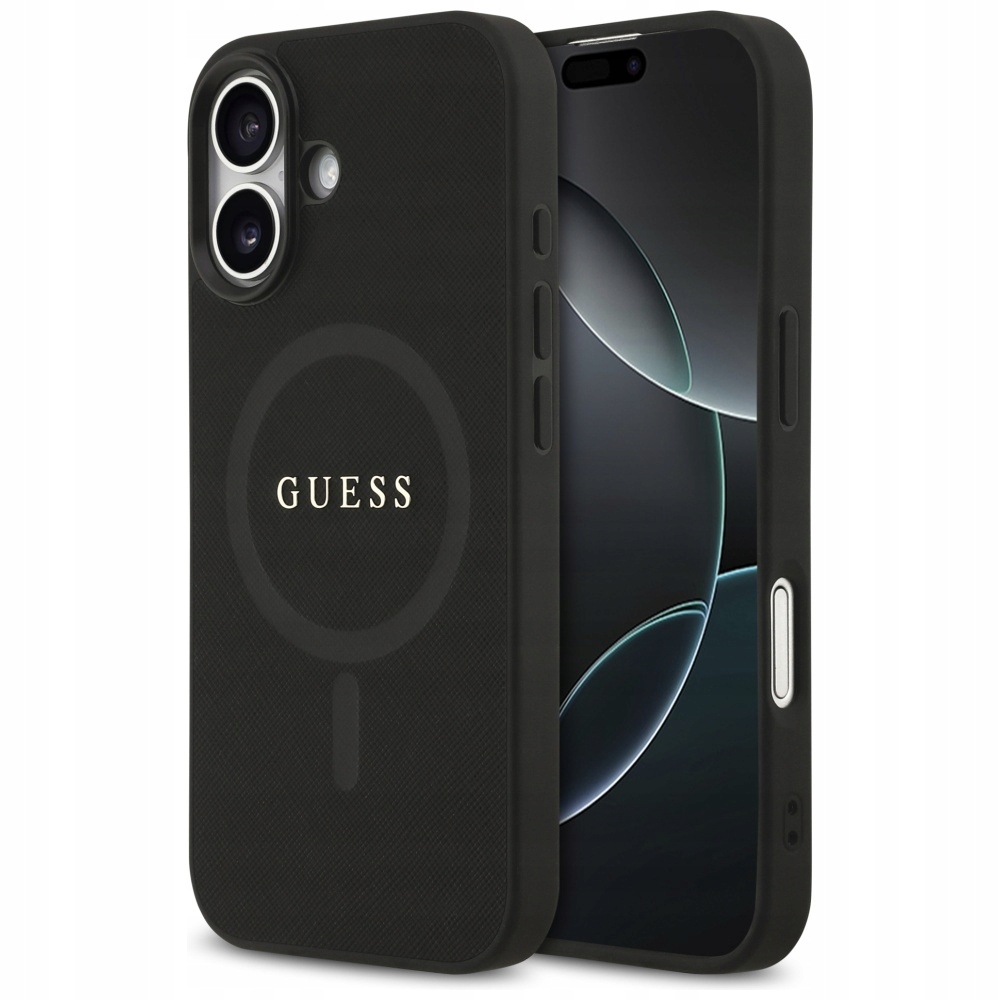 Etui Guess Saffiano Classic Logo MagSafe na iPhone 17 czarne Guess