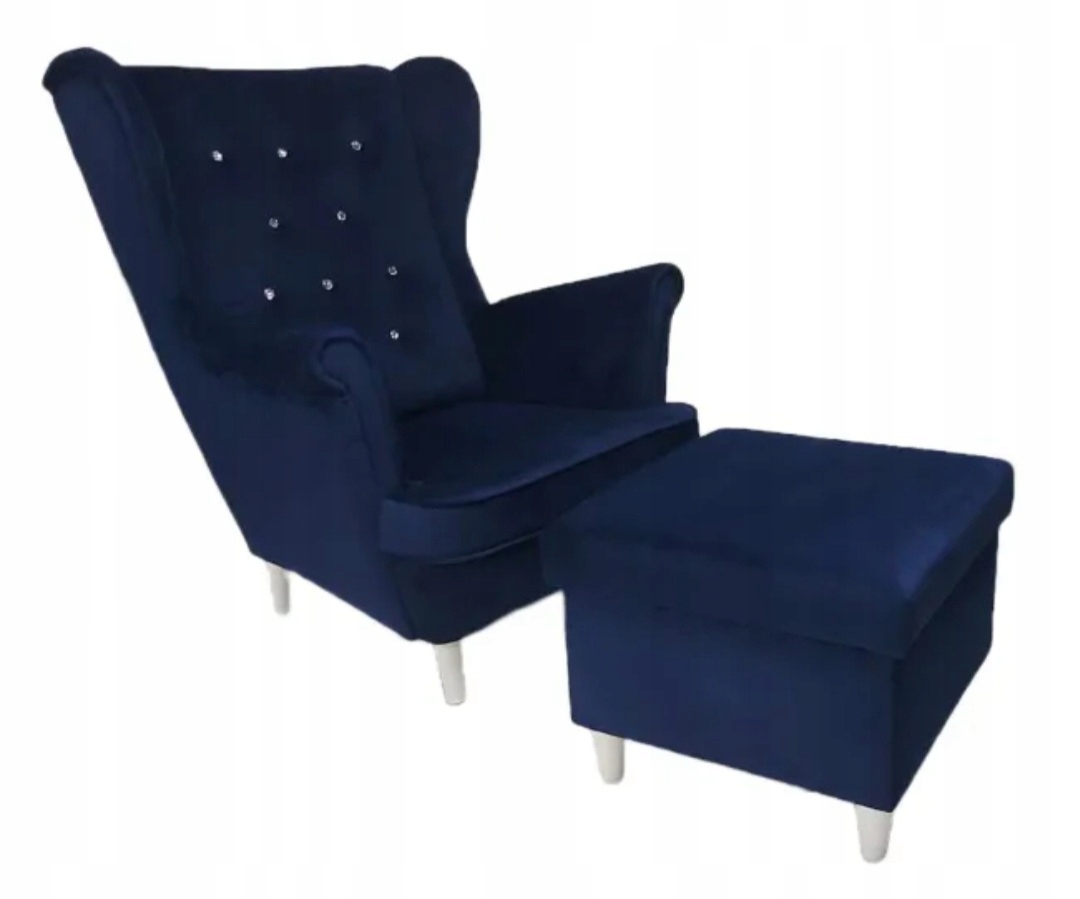 Fotel Uszak Skandynawski z podnóżkiem