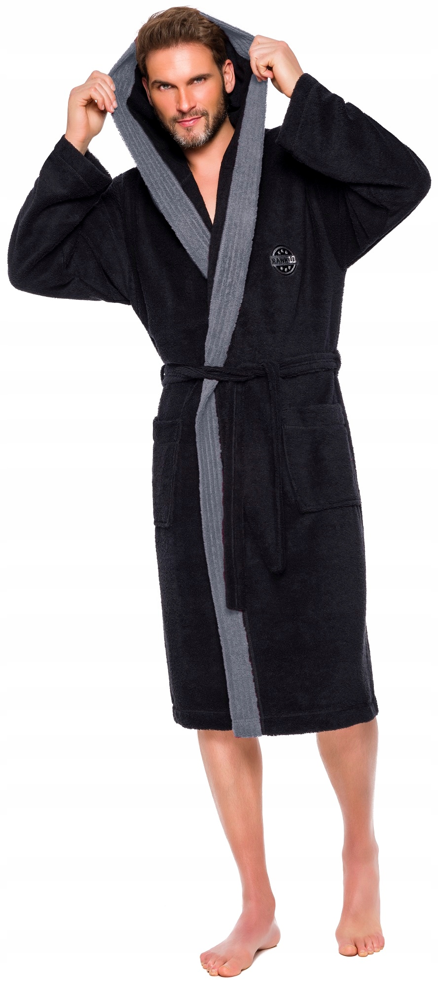 BAWEŁNIANY WYJĄTKOWY SZLAFROK MĘSKI Z KAPTUREM M Rozmiar M