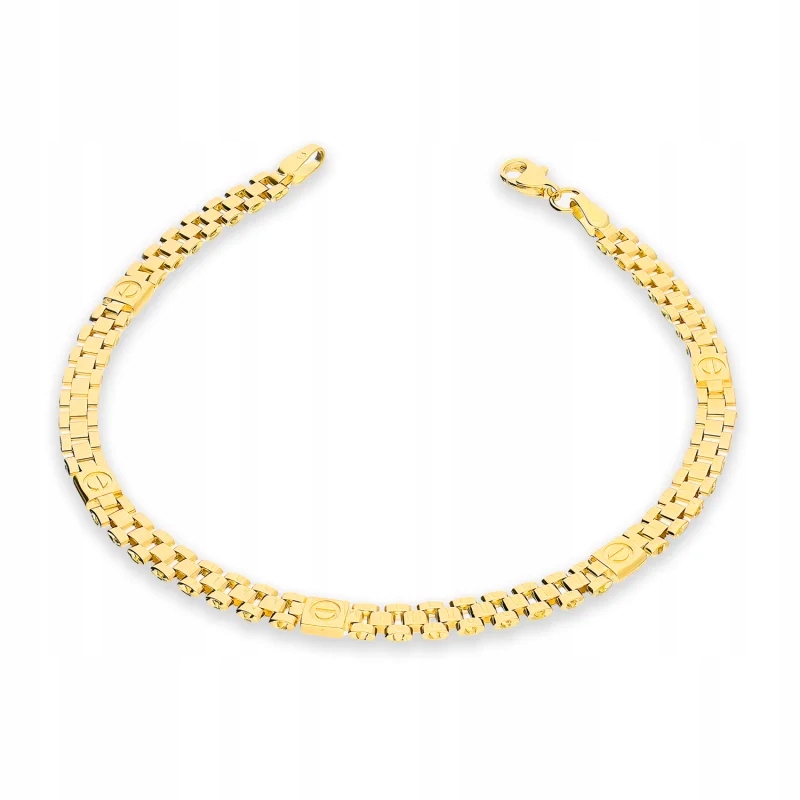 Náramek zlatý 585, odolný, široká páska 6.10g, módní unisex řetěz 14kt