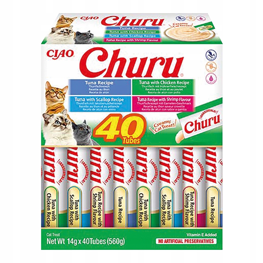 Levně Inaba Cat Churu mix s tuňákem a mořskými plody 40x14 g (560 g)