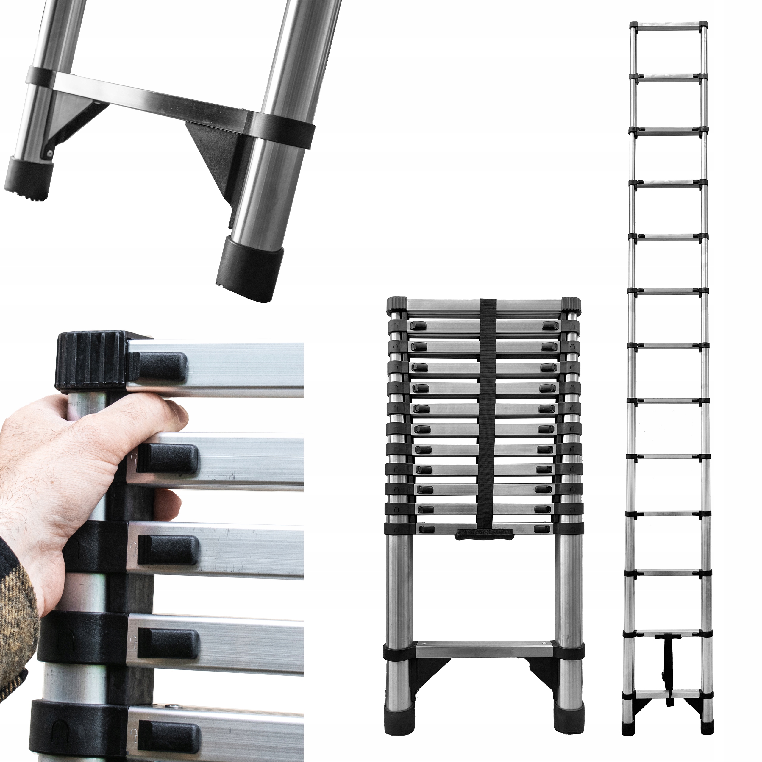 Teleskopická rebríková tyč 13 stupňov skladacia, protišmyková, 3,8 m