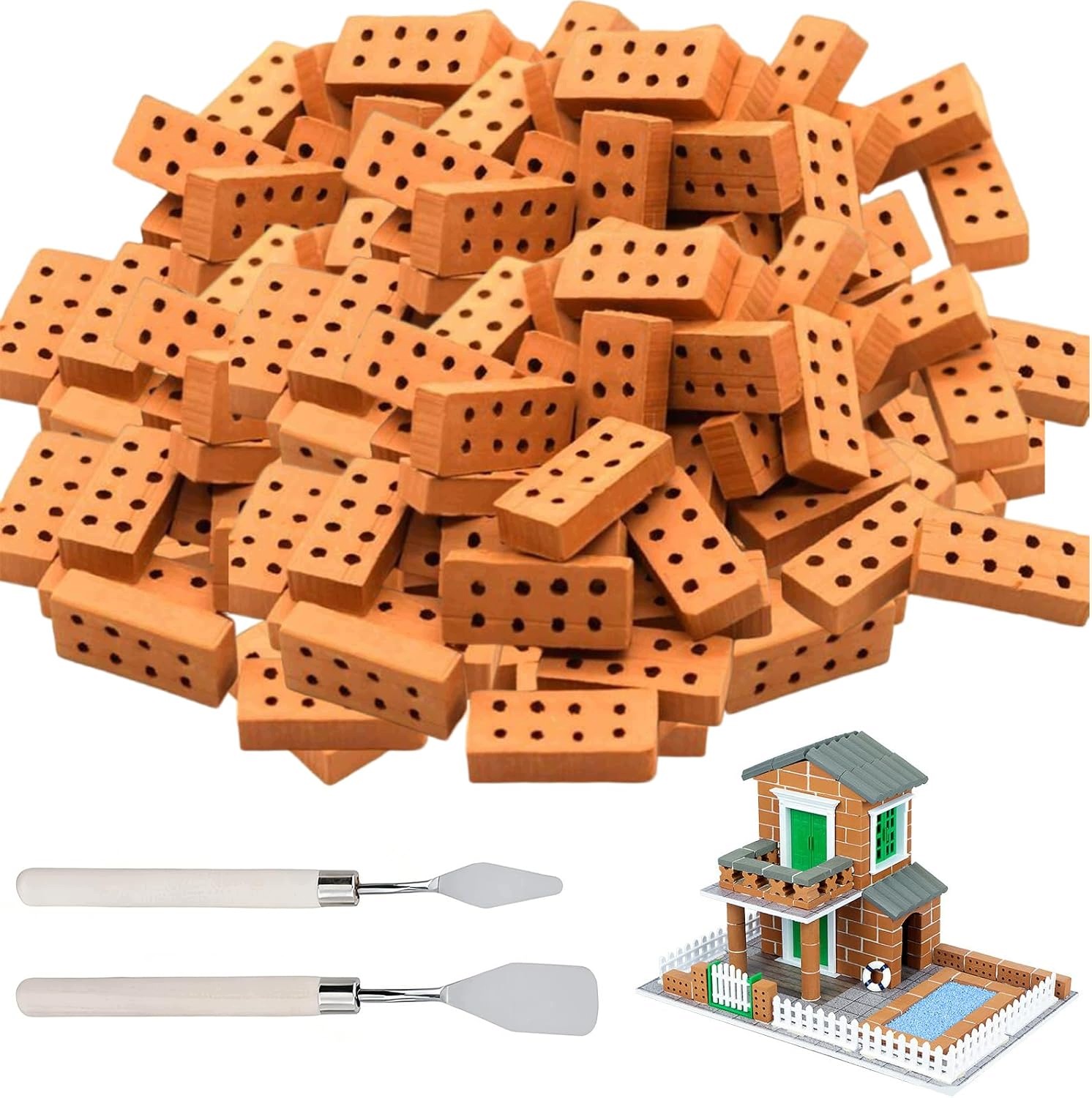 Miniaturowe cegły czerwone 2 x 1 x 0,5 cm 240 sztuk do modeli