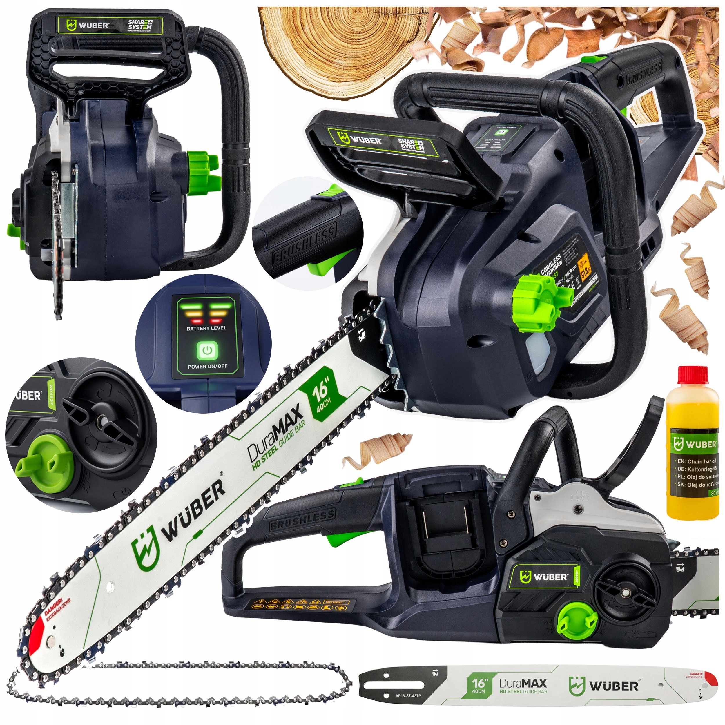 Piła Łańcuchowa Akumulatorowa Pilarka 16" Mocna 40V Gałęziówka 1200W Olej