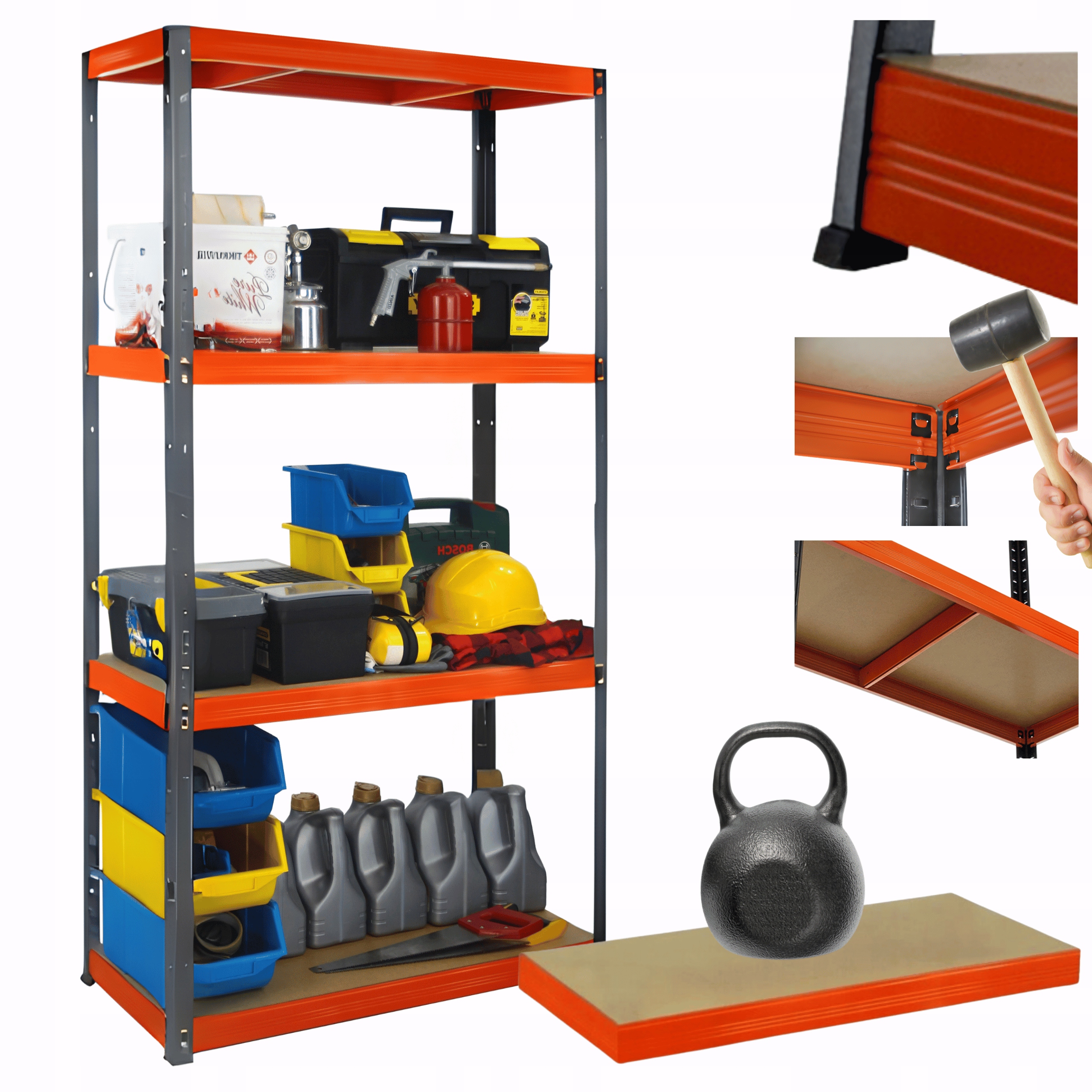 Kovový skladovací regál s garážovým stojanom Helios 180x100x50 cm 4Px175 kg