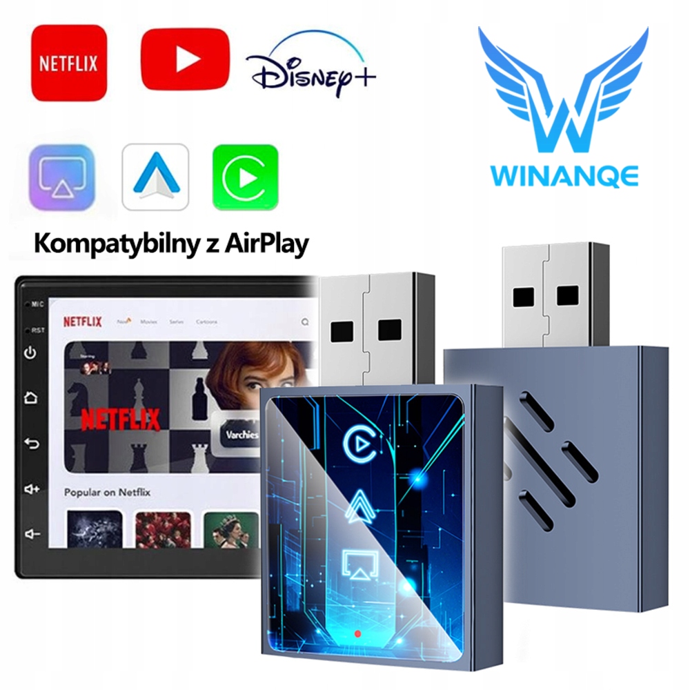 Mini Bezdrátový adaptér Airplay /CarPlay/Android Auto 3v1 2026 Vylepšený