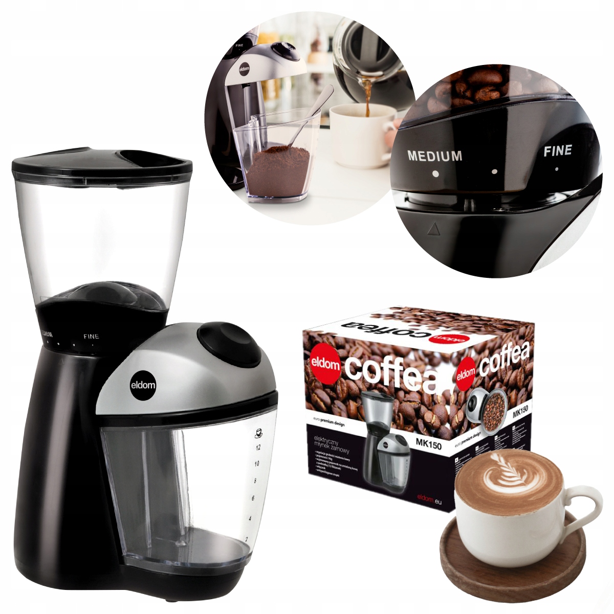 

Eldom MK150 Mocny Żarnowy Młynek Do Kawy Regulacja