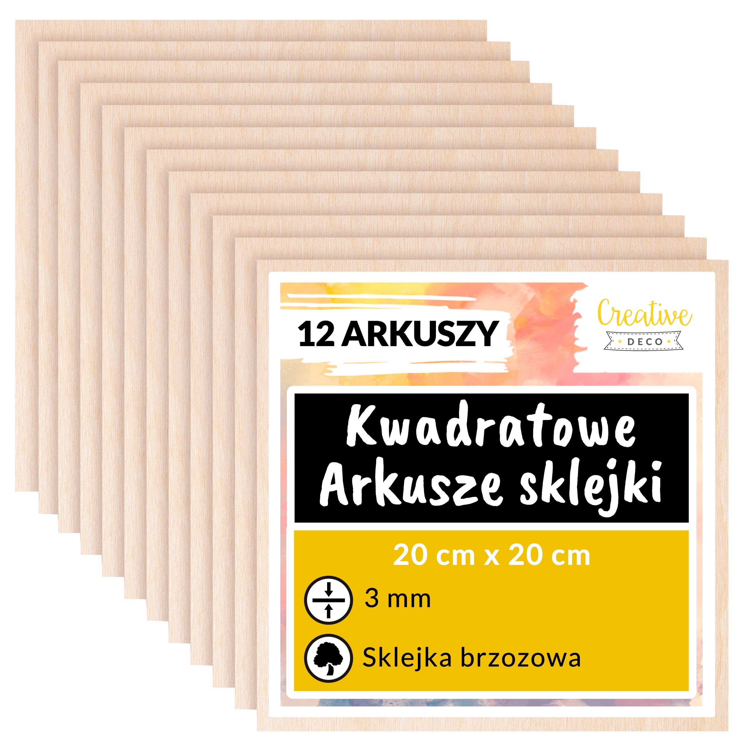 Płyta sklejka do cięcia laserem 3mm 20x20cm 12 szt