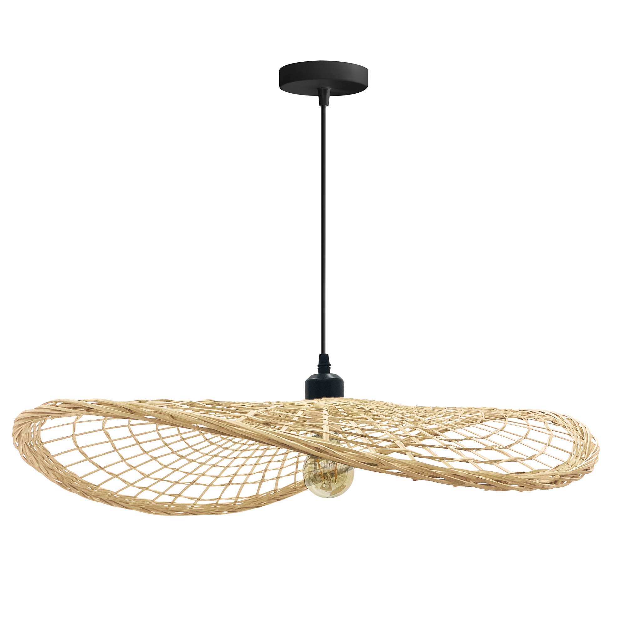 Bambusová lampa Boho Naturalna Závesná čiapka Veľká ažúrová Toolight