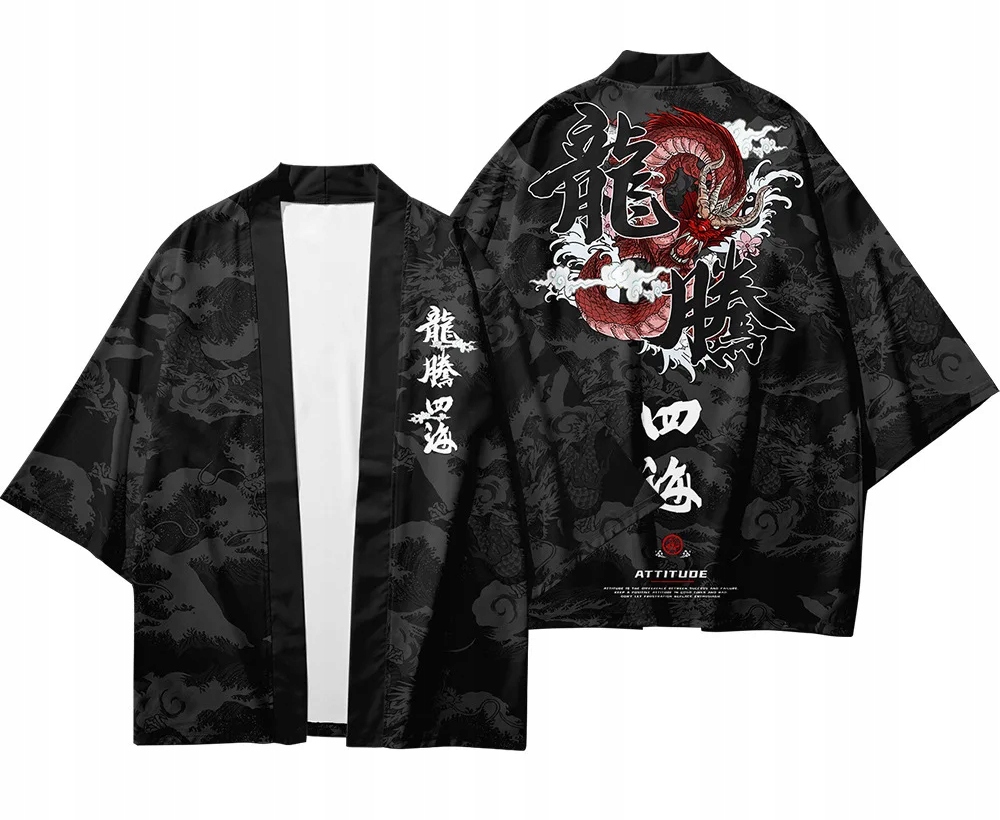 JAPOŃSKIE KIMONO HAORI SAMURAJ SMOK RYU RYUU LONG KANJI SUMERU SUWENIR R3 Model Stand Back