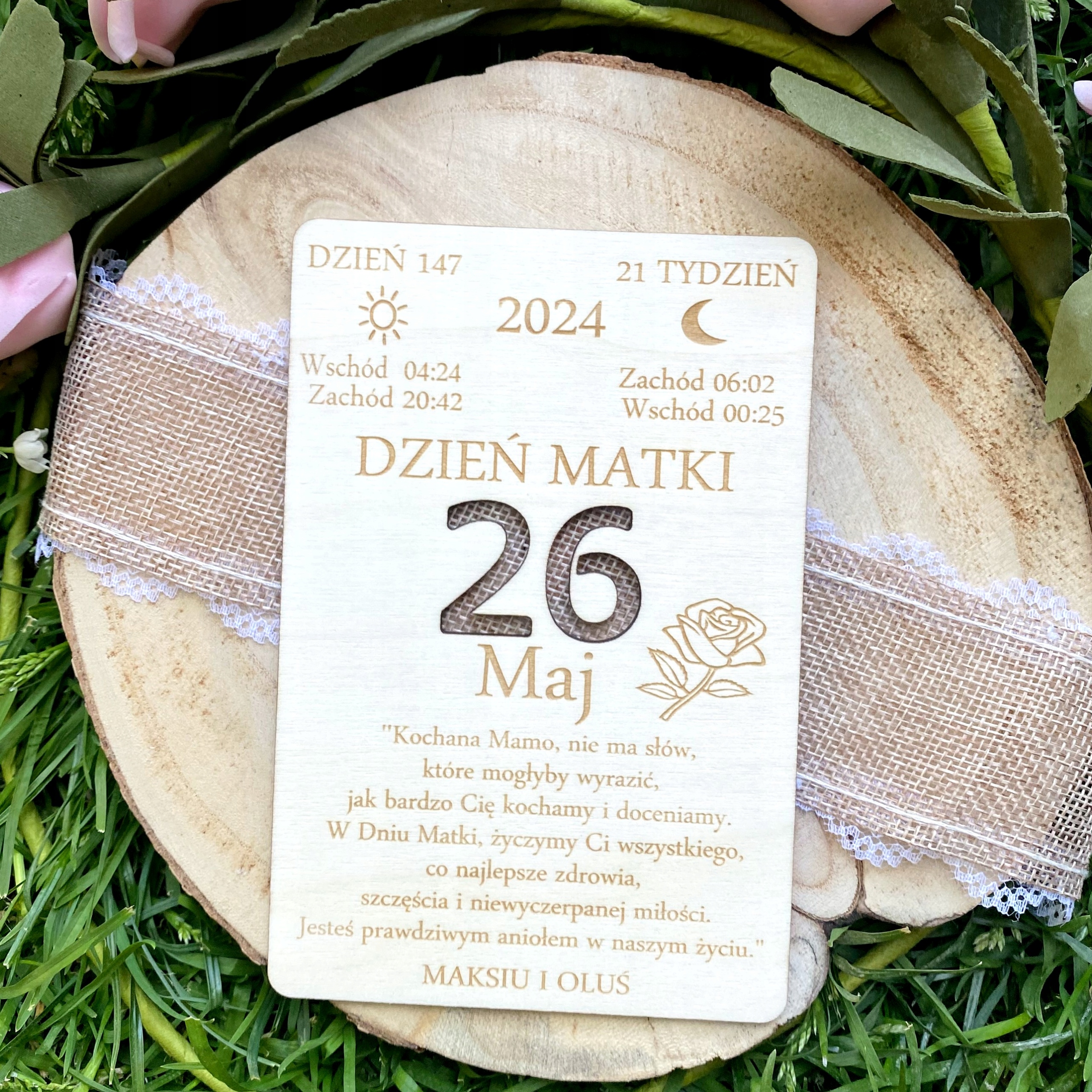 DREWNIANA KARTKA Z KALENDARZA PREZENT NA DZIEŃ MATKI 2024 GRAWER MAGNES Marka inna