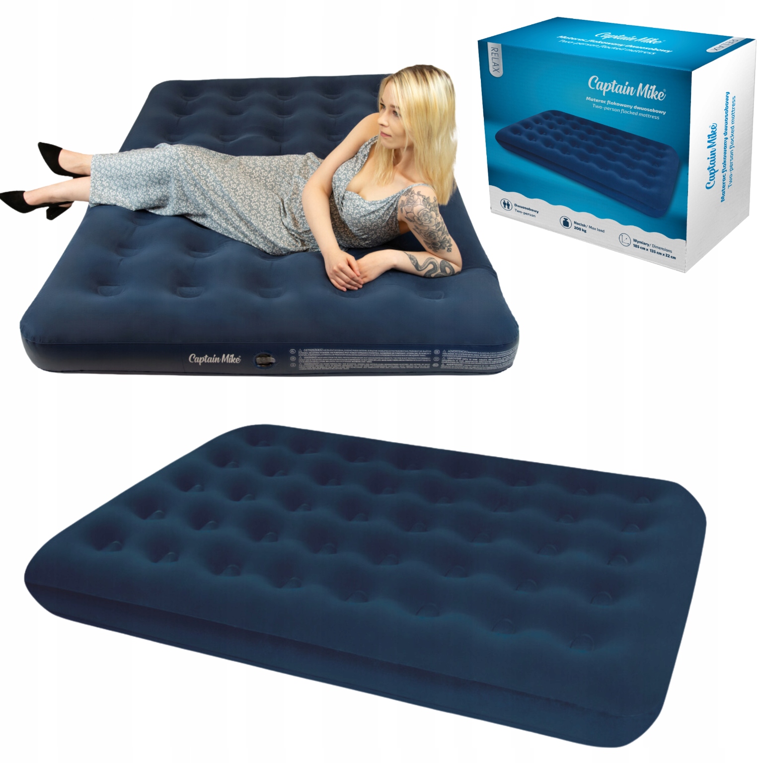 Pohodlná matrace silná na spaní, flokovaná, dvoumístná Captain Mike