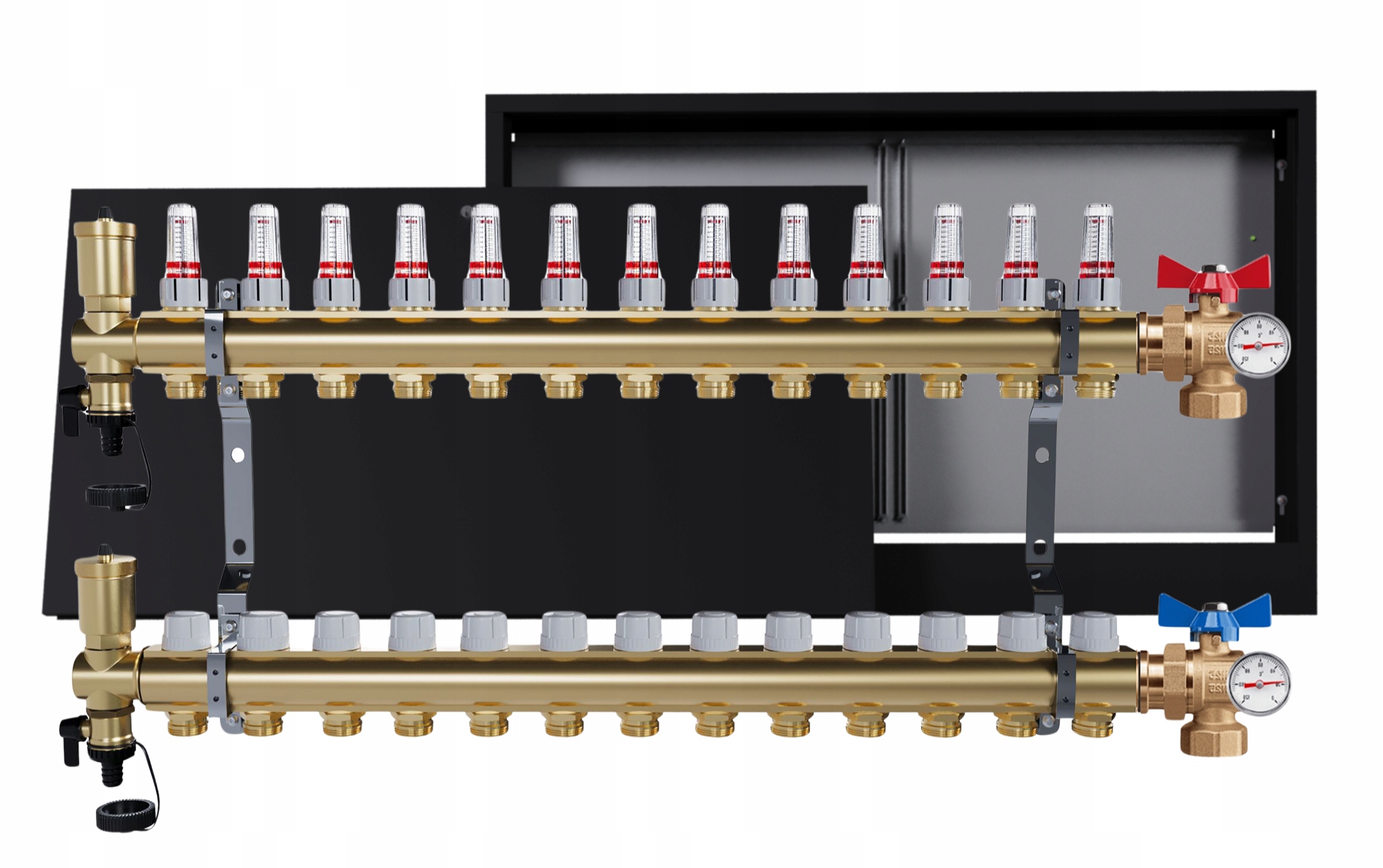 Rozdělovač Pro Podlahu 13 Okruhů Ventily Nástěnná Skříňka Černá