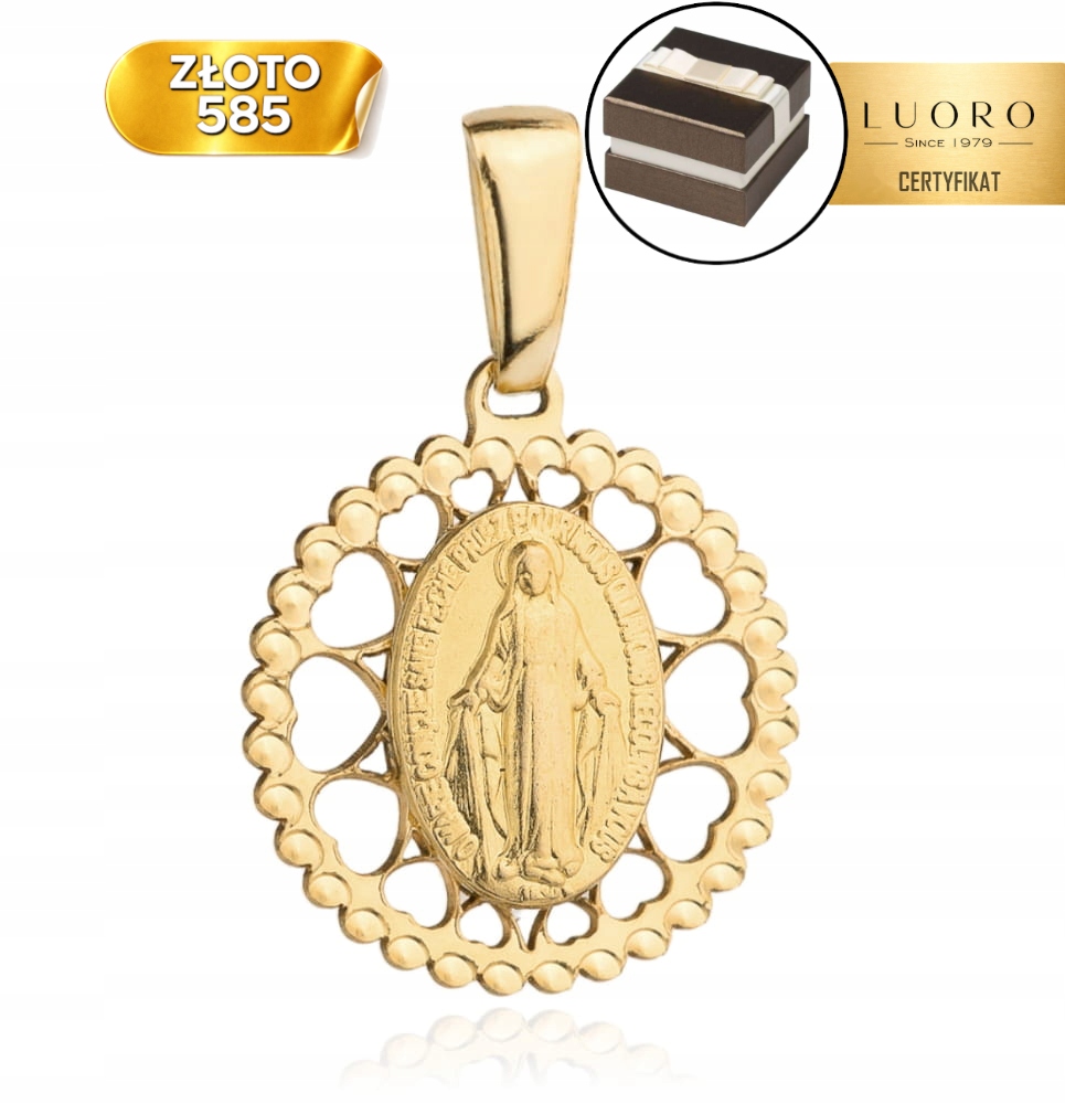 Nádherný Zlatý Medailon 585 14K Ažurová Vazba Matka Boží 2,1 CM