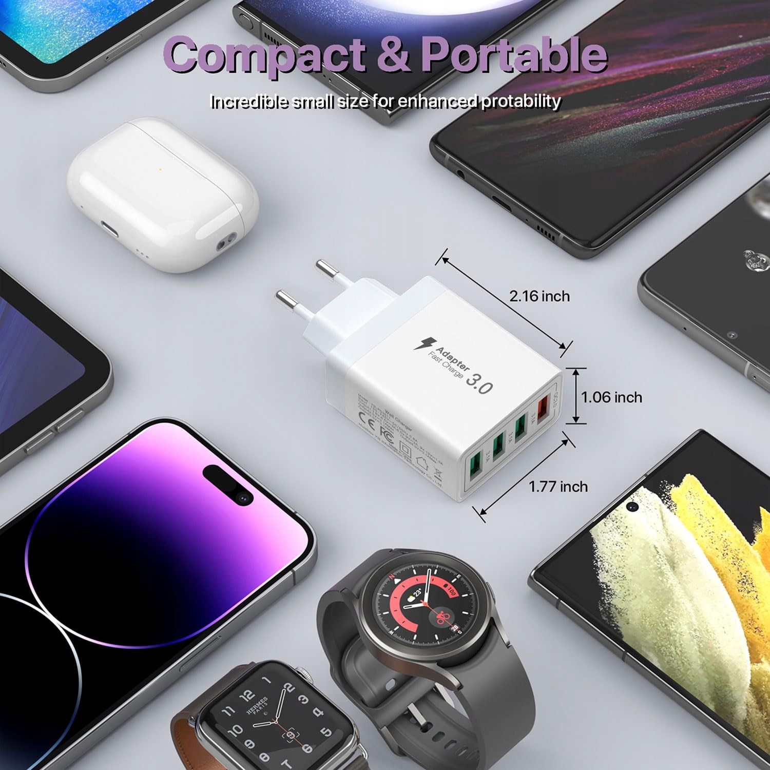 USB ŁADOWARKA 4-Portowy Adapter 33W QC 3.0 Szybkie Ładowanie — miniatura 6