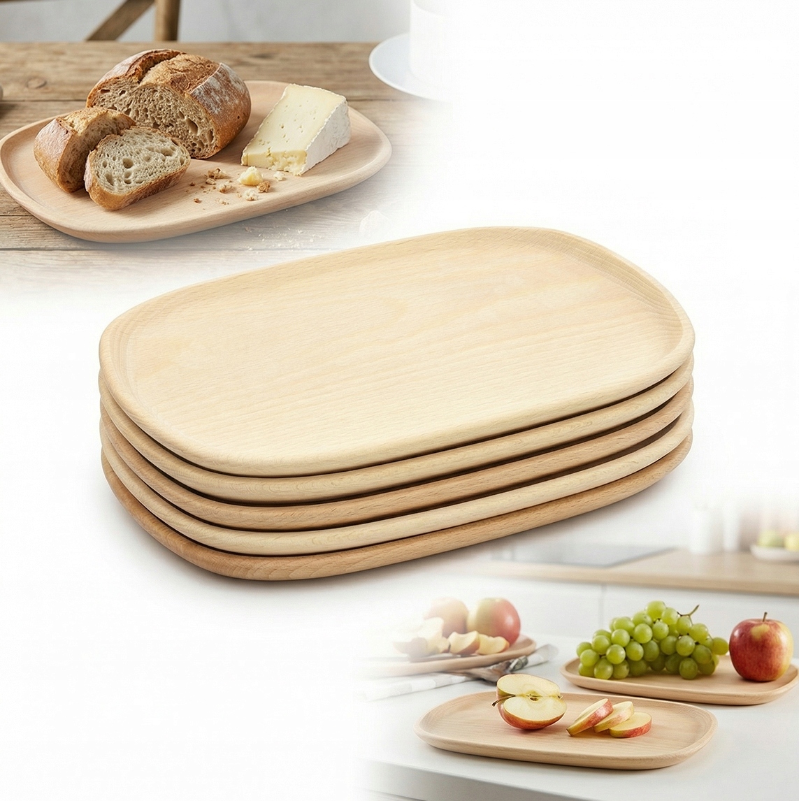 Dřevěné mísy talíře bukové talířky na občerstvení 25x17 sada 5 ks