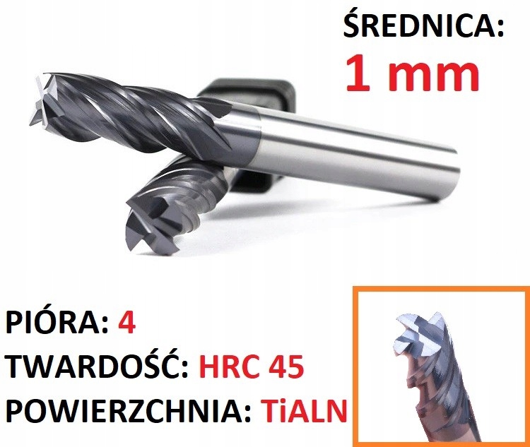 

Frez węglik Vhm 4p 1 mm chwyt 4mm TiAlN 45HRC Cnc