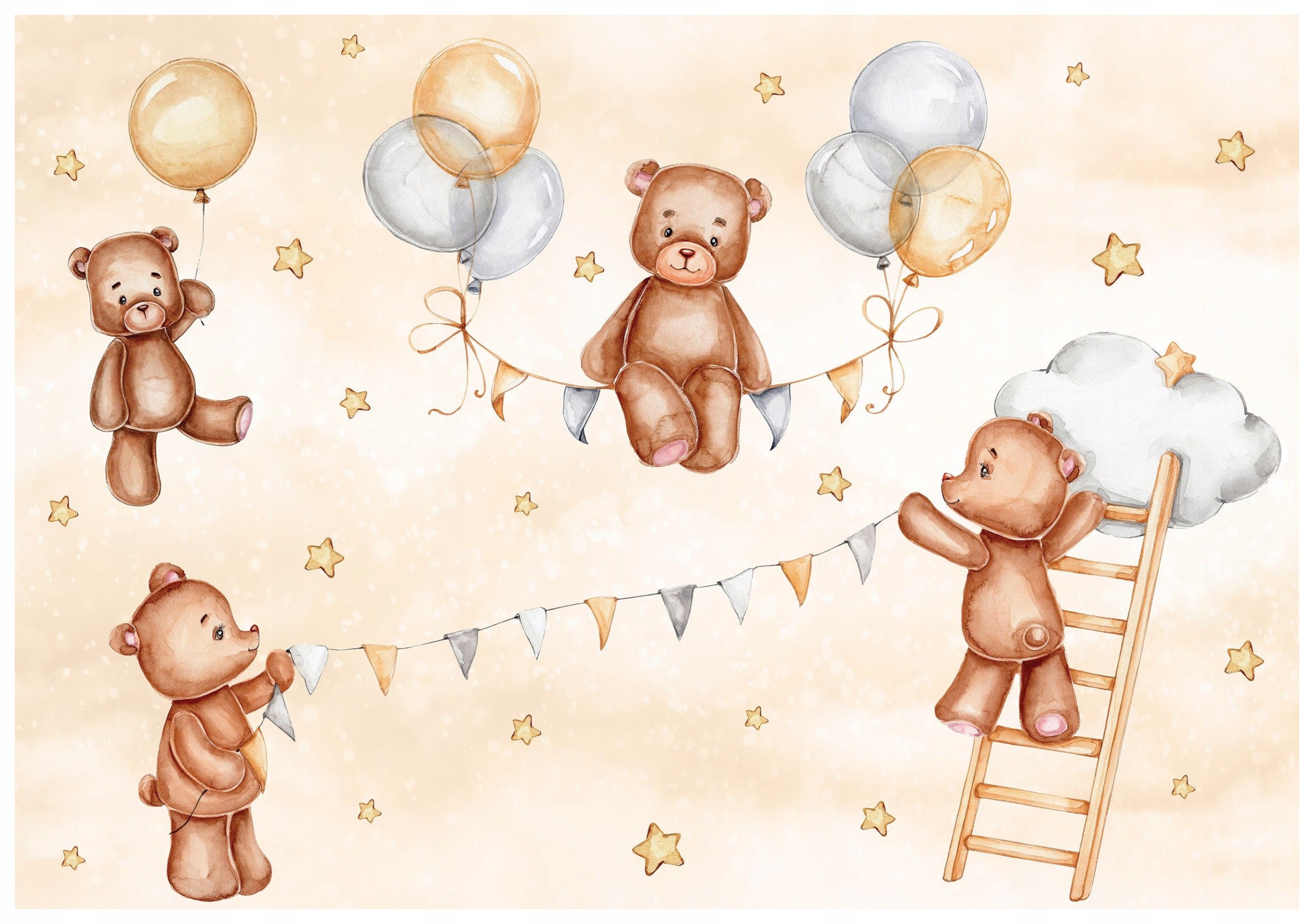 Fototapeta Medvídci Balóny Pastelové mraky do dětského pokoje 312x219 lepidlo