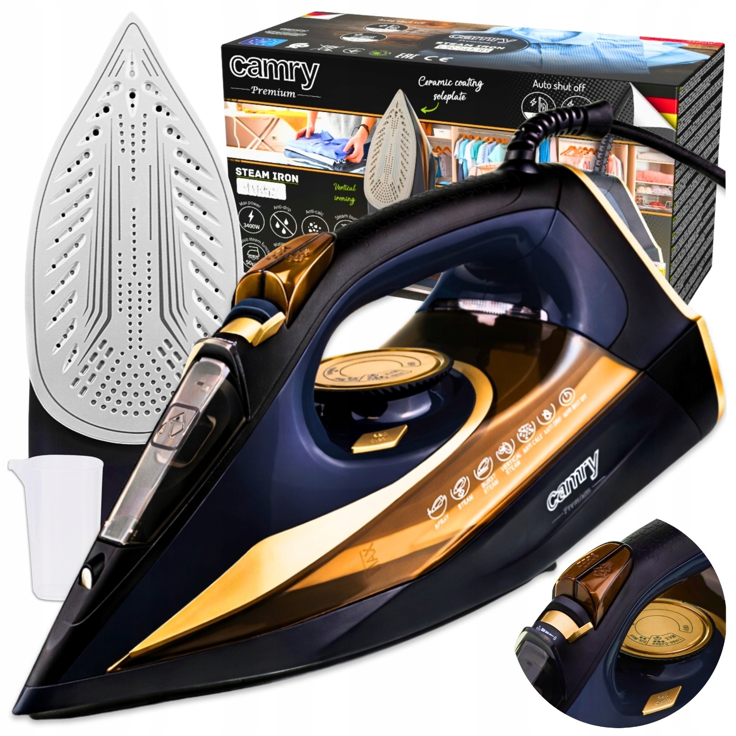 Żelazko Parowe Ręczne 3400W Ceramiczne Strażak Mocne Anti Drip Anti Calc