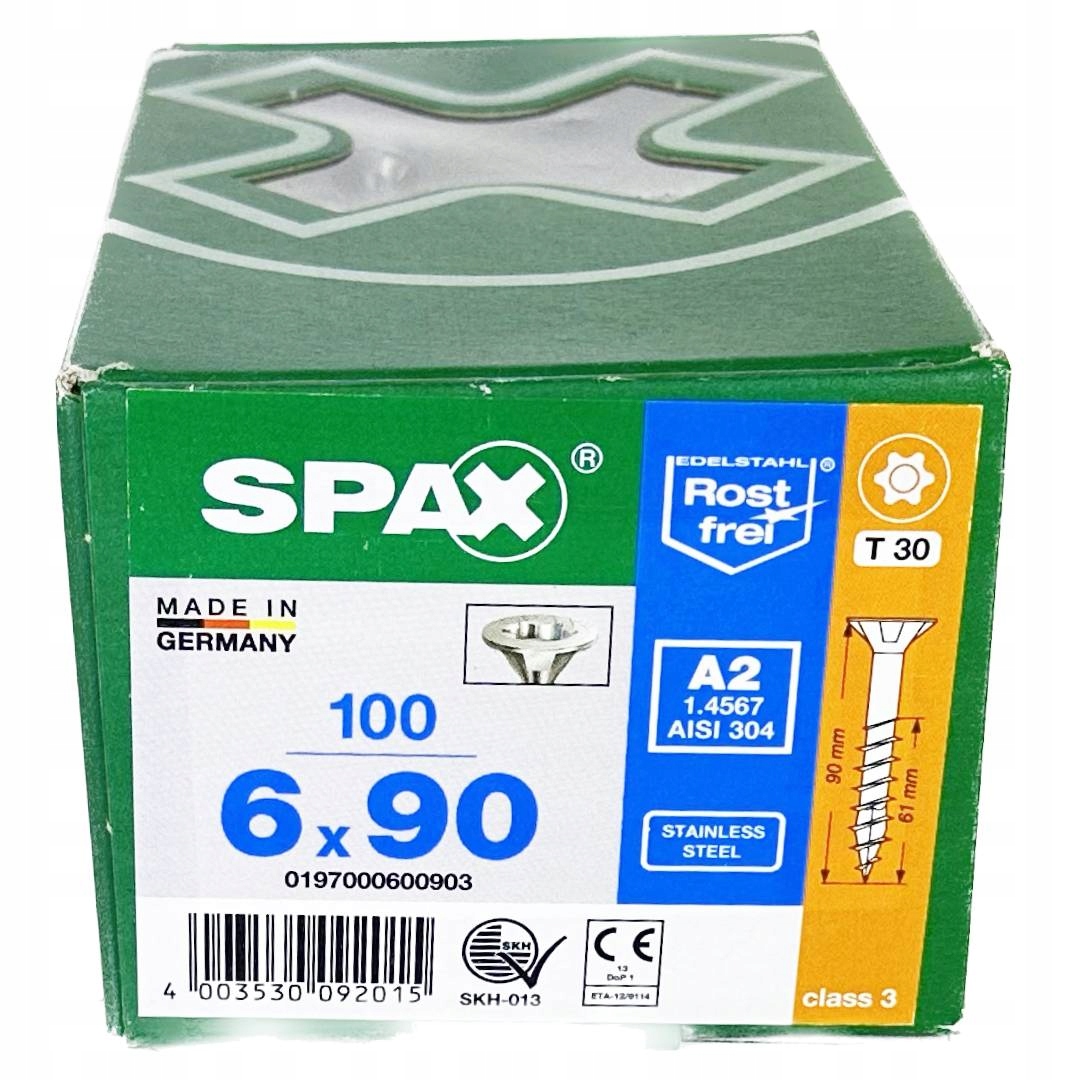 Nerezové vruty 6x90 mm, vruty do dřeva 100 ks, Ocel A2 Spax