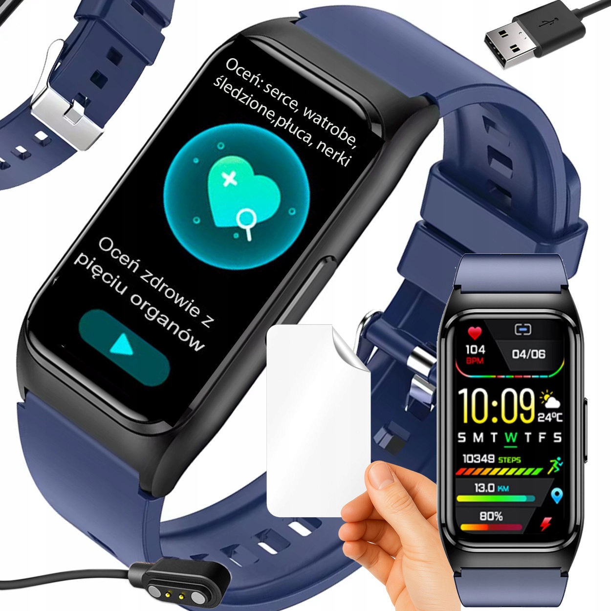 Smartwatch z Glukoza cukier Tętno 24/7, Temperatura, Lipidy, 5 Narządów