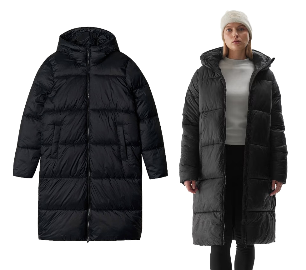 Dámská bunda 4F dlouhá prošívaná péřová bunda F475 20S černá L