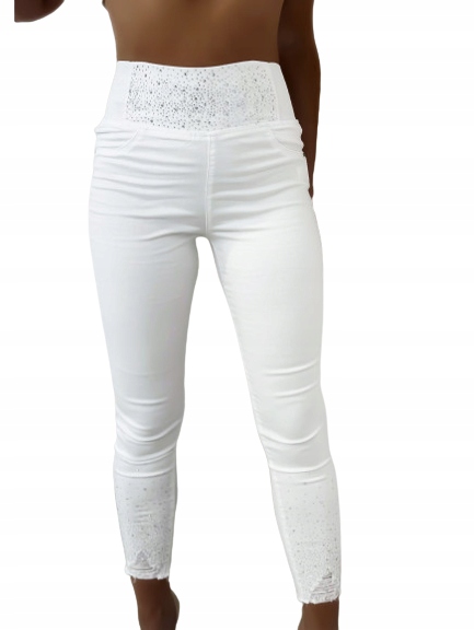 BIAŁE spodnie guma diamenty cyrkonie M.SARA XS Rozmiar XS