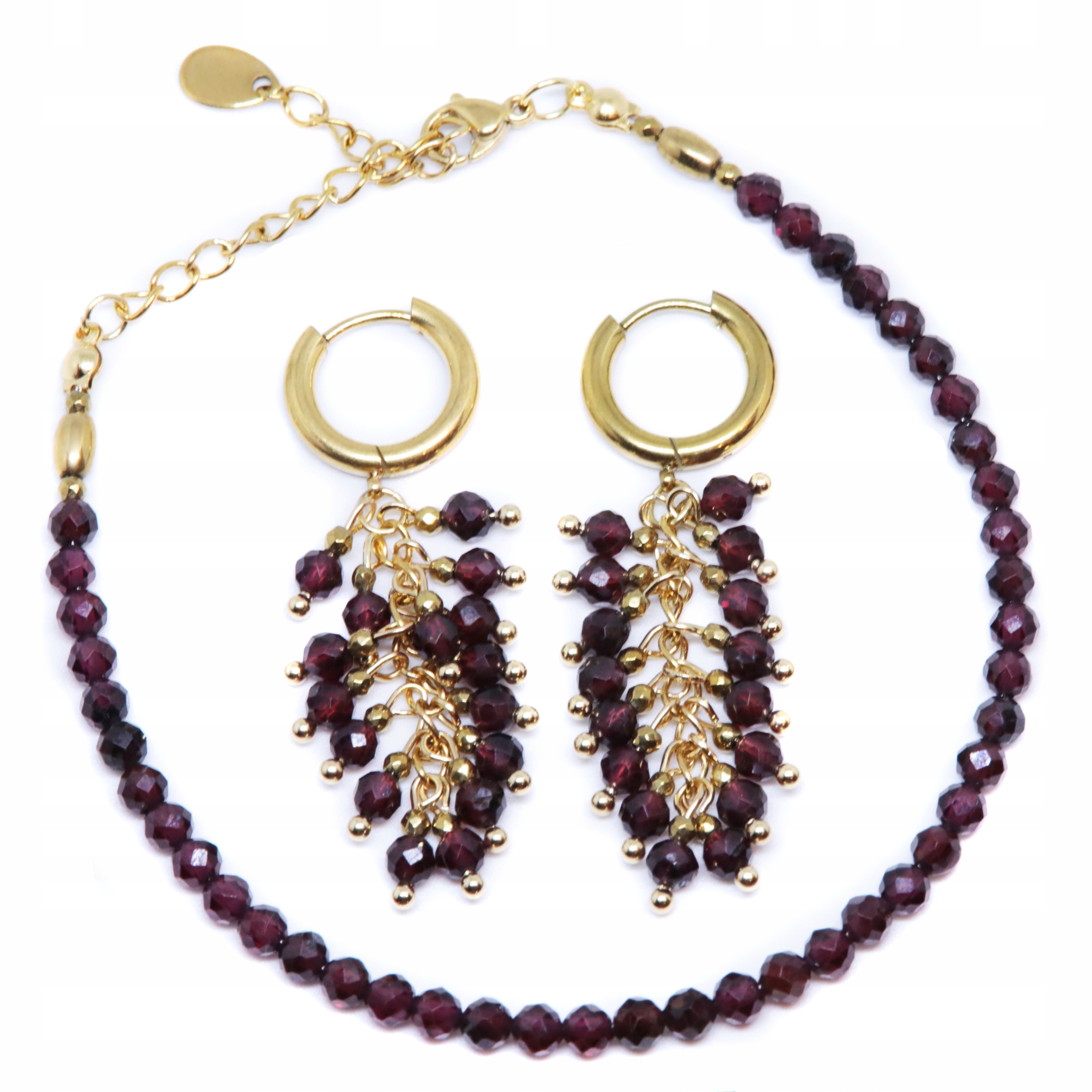 komplet Náušnice Náramek granát polský výrobek Ocel Ušlechtilý