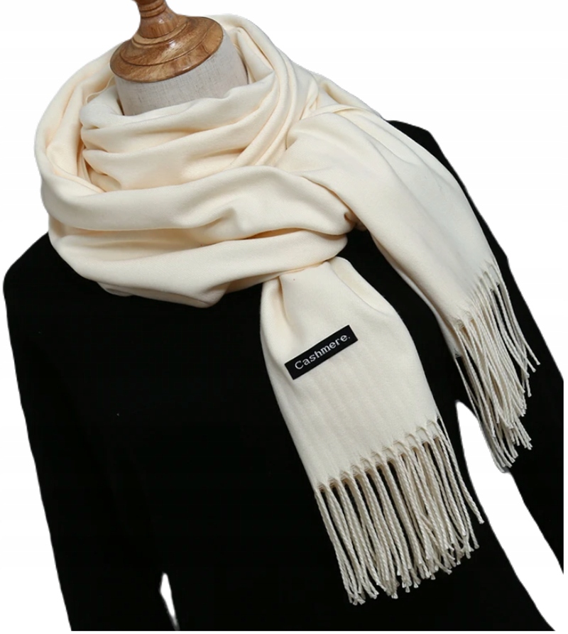 ELEGANCKI SZAL DAMSKI SZALIK ECRU KREMOWY ZWIEWNY LEKKI WIOSENNY Kolor beżowy