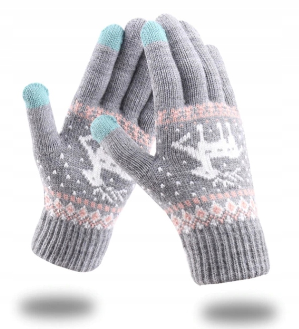 RĘKAWICZKI OCIEPLANE ZIMOWE TELEFON DOTYKOWE SZARY