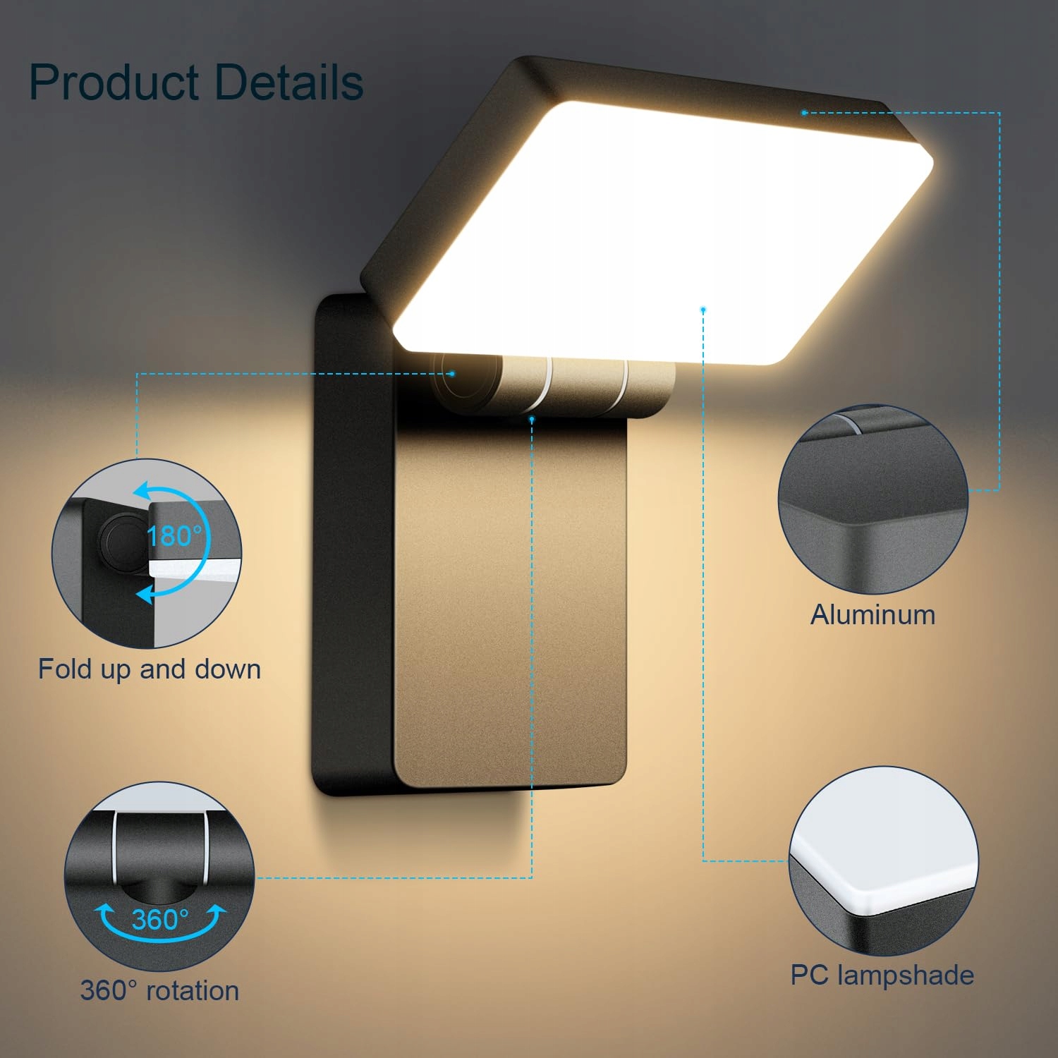 KINGWEN Zestaw 4 Lamp LED Zewnętrznych 40W Ciepłe Białe IP65 Regulowane — miniatura 2