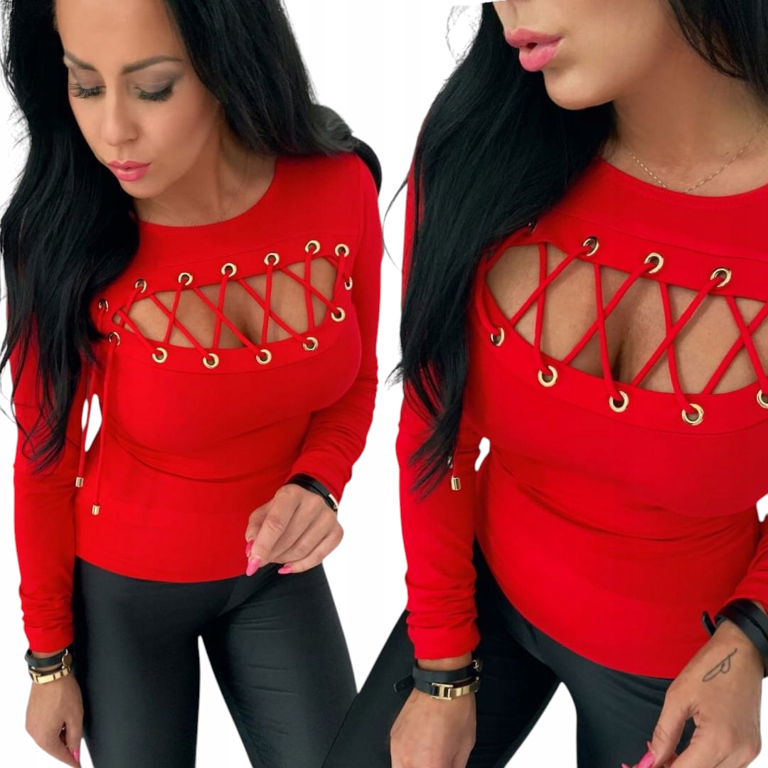 Dámská sexy halenka se zavazováním, přiléhavý výstřih, dlouhý rukáv, velikost S 36