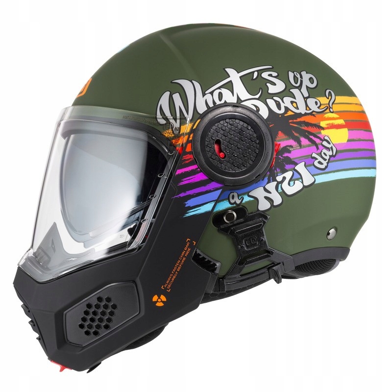 Motocyklová prilba Nzi Minimod Duo Rainbow Greenblack Silver Matt L