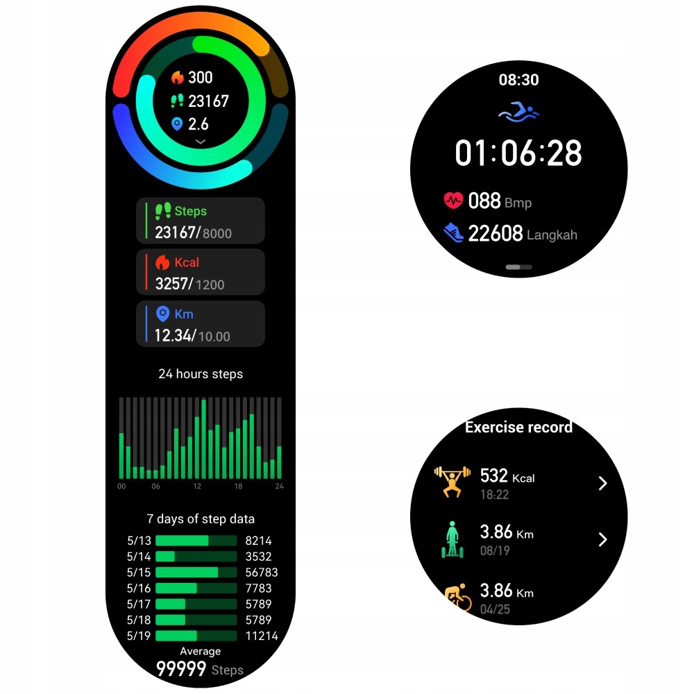 Smartwatch Zegarek Damski Manta Alexa Mini Czarny Rozmowa Menu PL 2 Paski Komunikacja Bluetooth