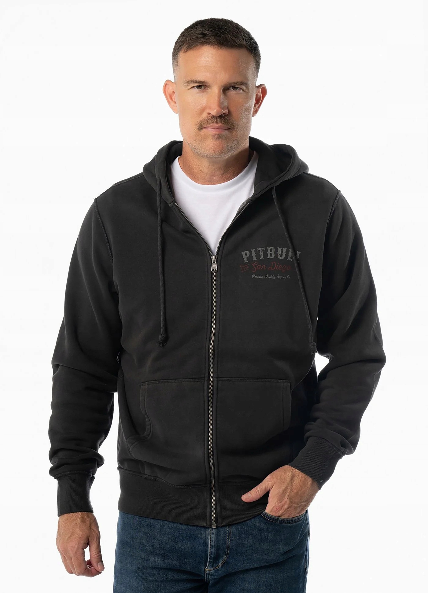 Pánská Rozepínací mikina S Kapucí Pit Bull Strenght & Respect Černá M