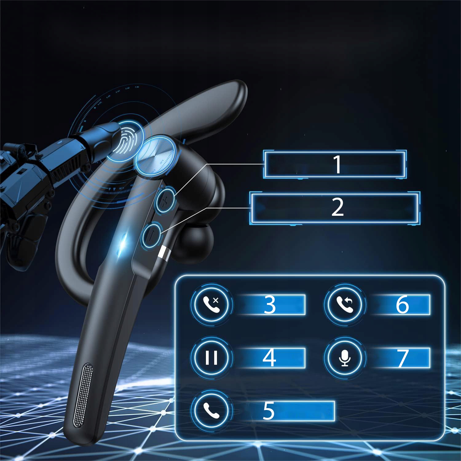 SŁUCHAWKA BLUETOOTH 5.1 DO UCHA ZESTAW SŁUCHAWKOWY POWERBANK DWA TELEFONY Kolor czarny