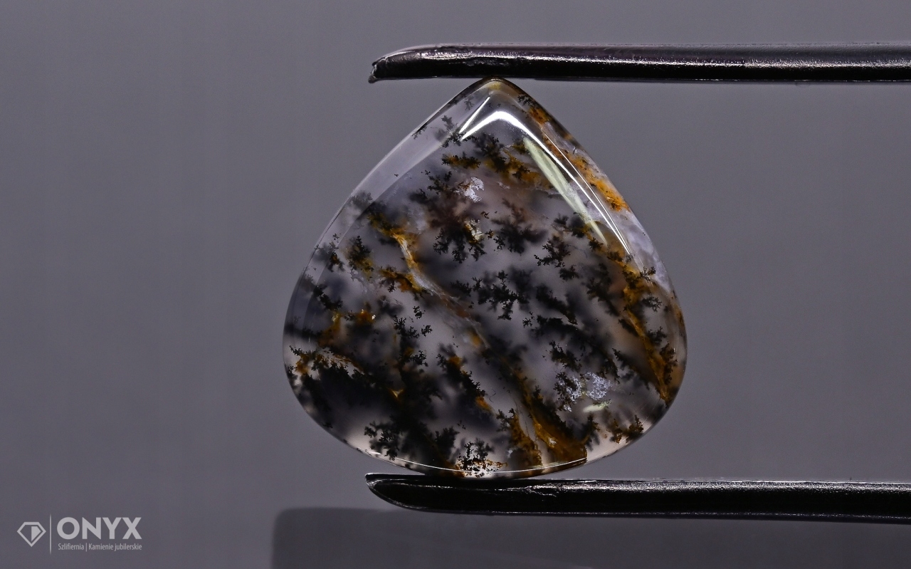 Dendritový achát z Kazachstánu mělký slzný 14,5x14