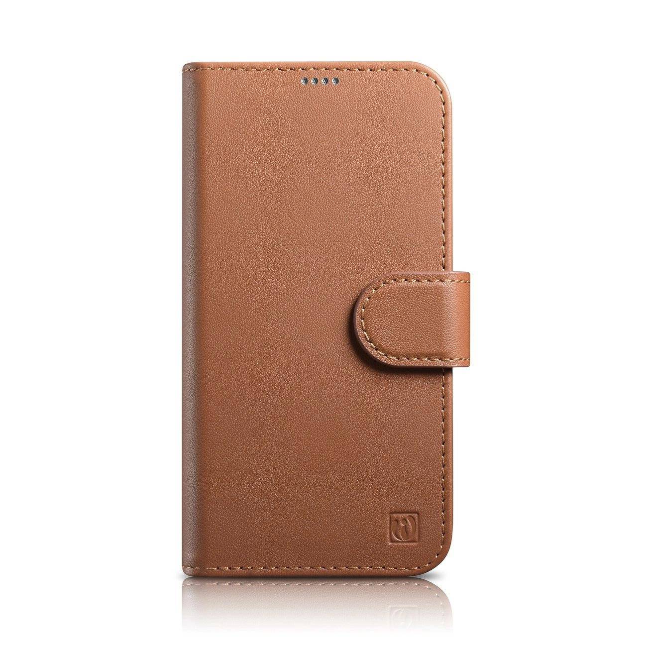 Etui iCarer Wallet 2in1 do iPhone 14 skórzane z klapką brązowe
