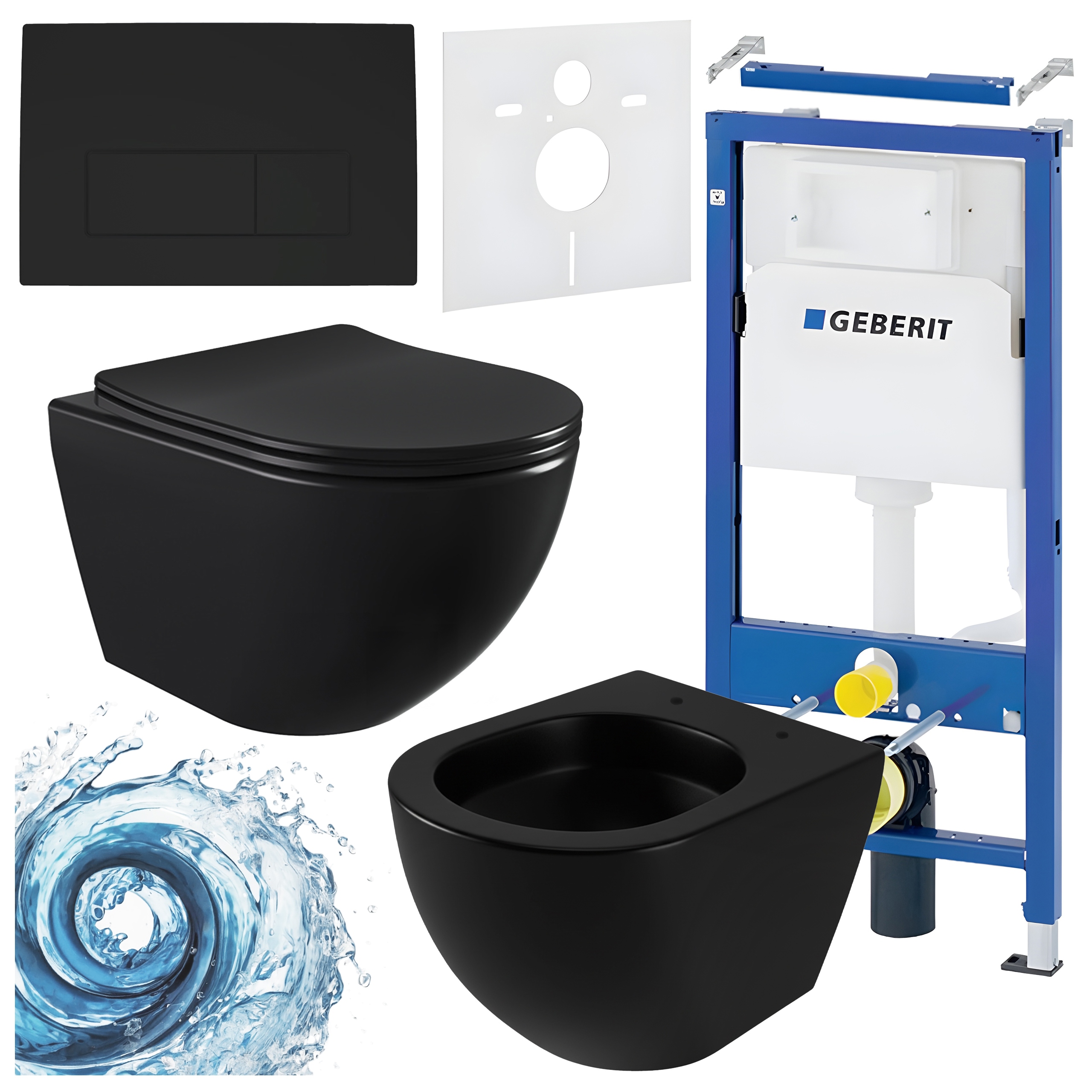 Zestaw Podtynkowy Wc Stelaż Geberit Duofix Miska ELITE-MTB-03 Czarny Mat