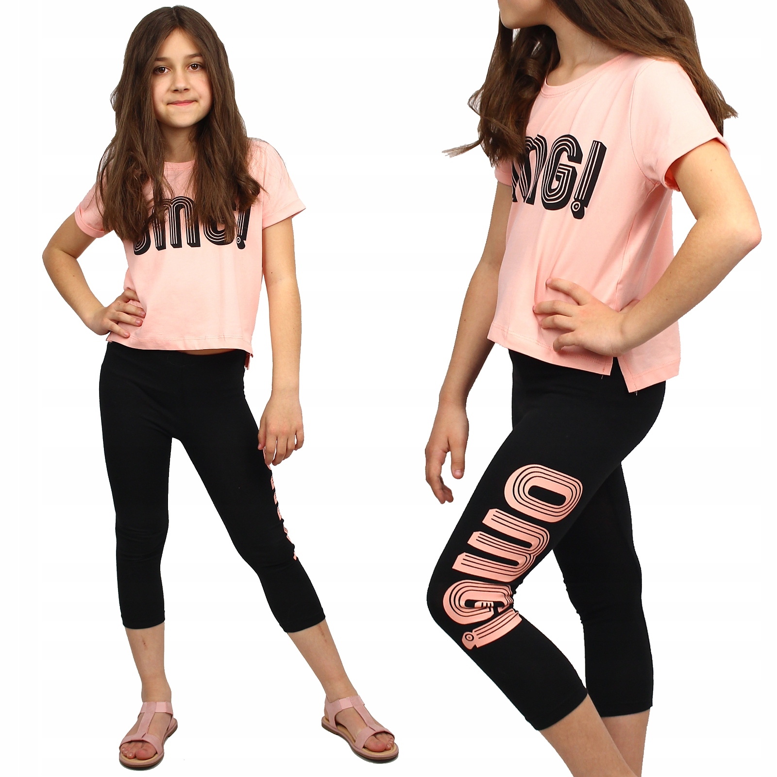 

Komplet Bluzka Getry Napis Omg! Bawełna Morela 146