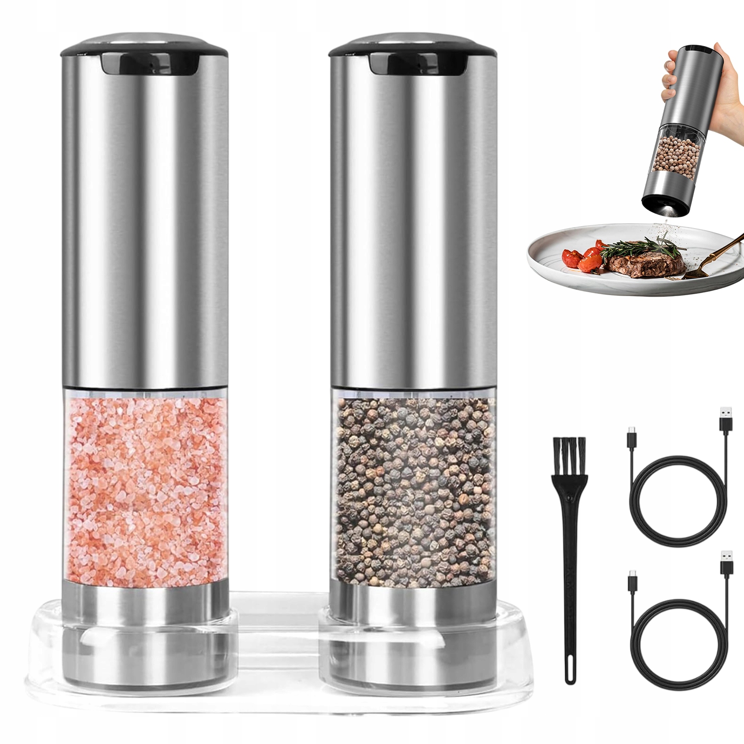 Elektrický Mlýnek Na Pepř S Regulací Tloušťky A Nabíjecím Usb A Led Zařízením