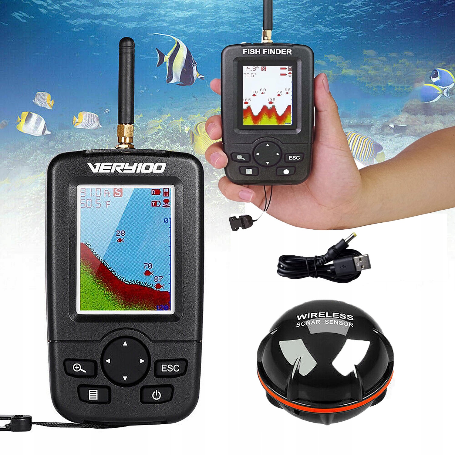 Echosonda Wędkarska Bezprzewodowa Lokalizator Ryb Sonar 100m