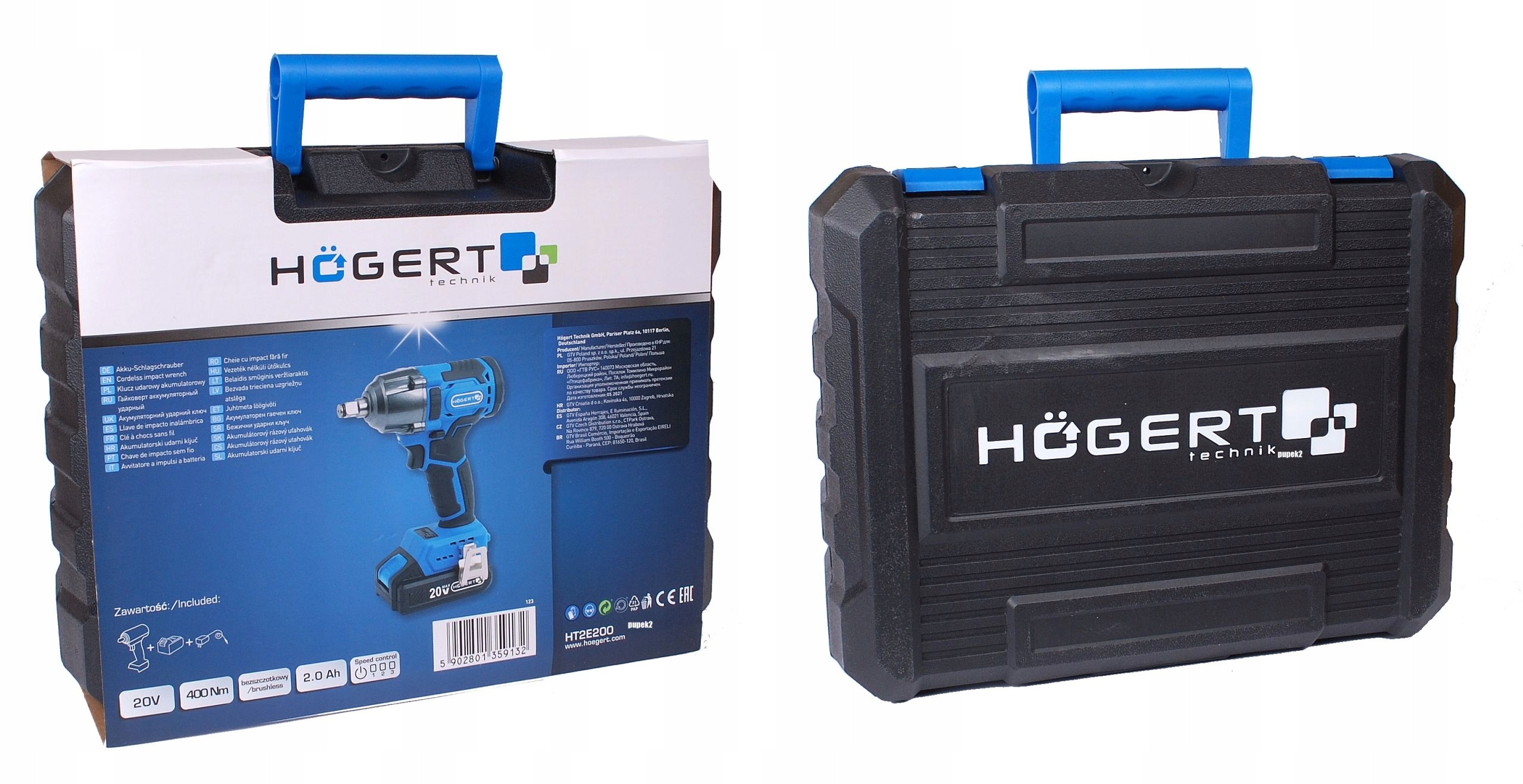 HOGERT KLUCZ UDAROWY AKUMULATOROWY DO KÓŁ 1/2" 400Nm 20V 2.0Ah Högert Rozmiar trzpienia 1/2''