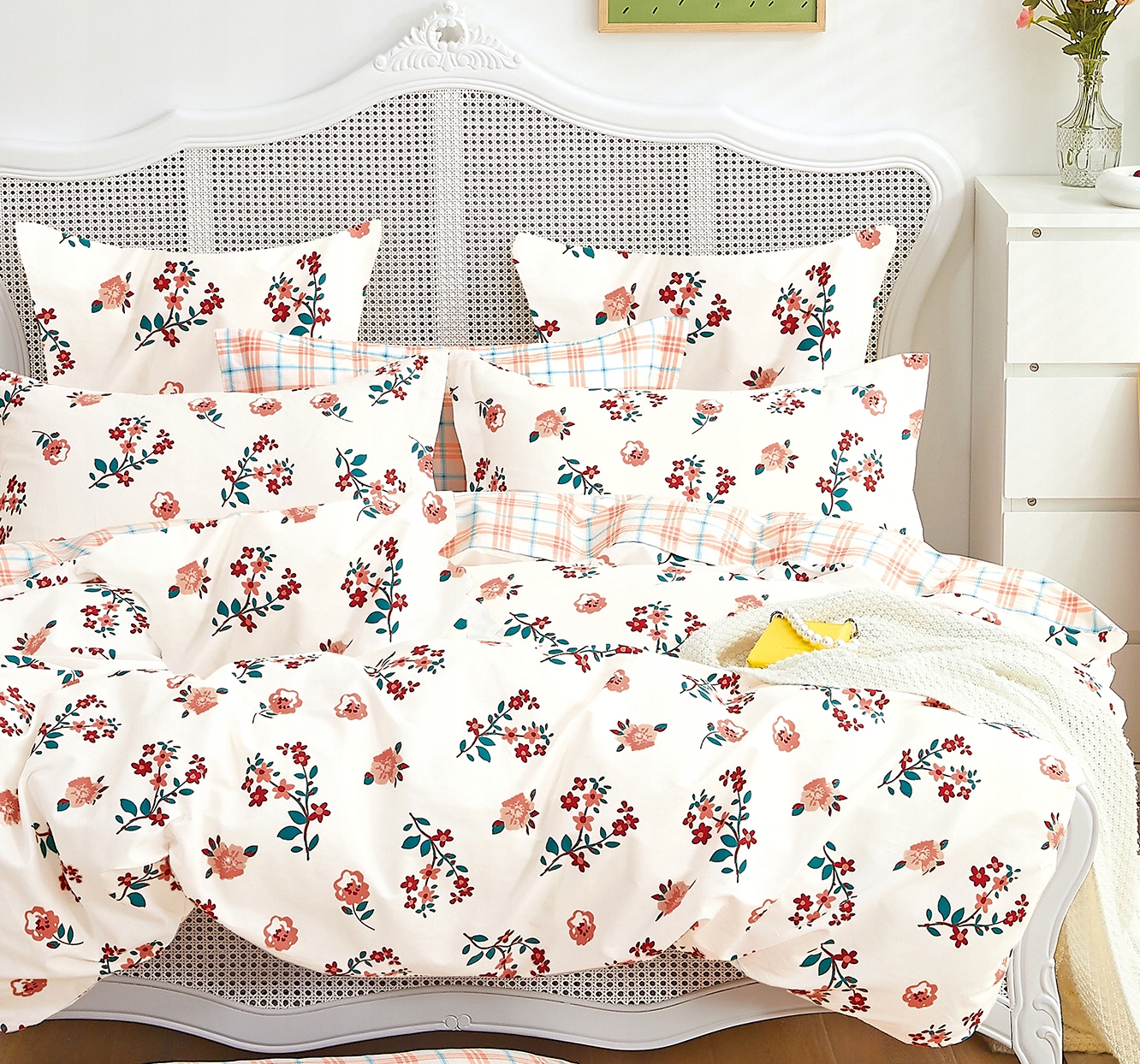 Povlečení s romantickými květy 220x200 100% bavlna 3dílné se zipem