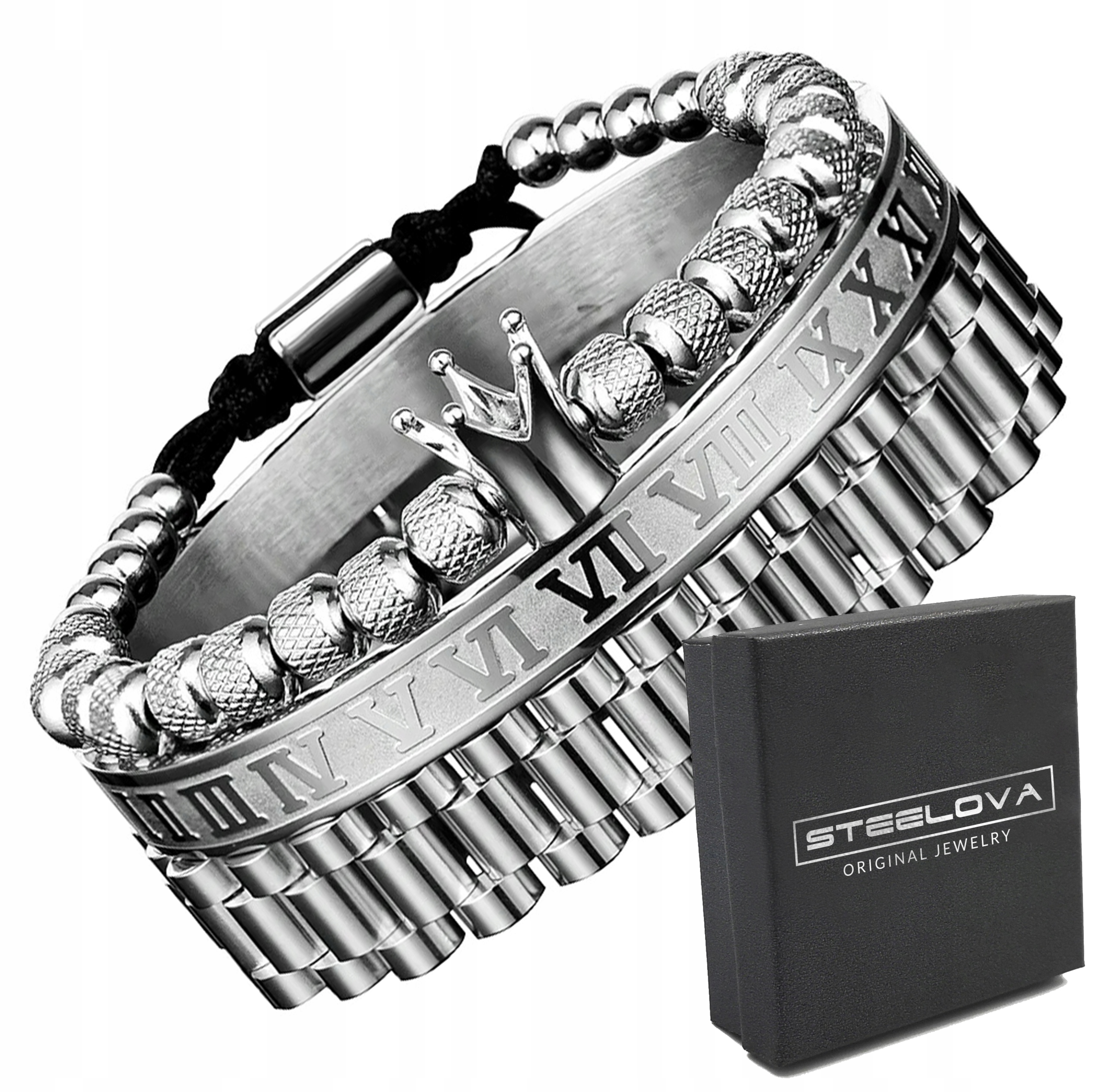 Sada stříbrných náramků s korunkou, sada 3 kusů