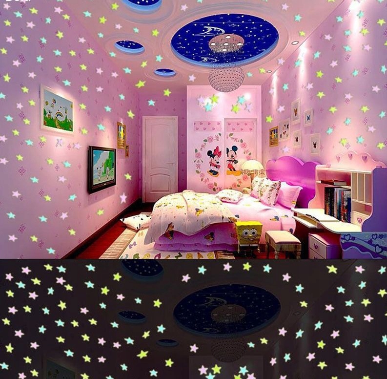 GWIAZDKI ŚWIECĄCE FLUORESCENCYJNE NAKLEJKI 100 szt KOLOROWE Marka Bytecraft