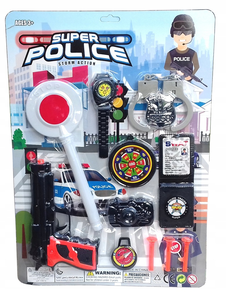 SUPER ZESTAW POLICJANTA KOMANDOSA 12el PISTOLET KAJDANKI