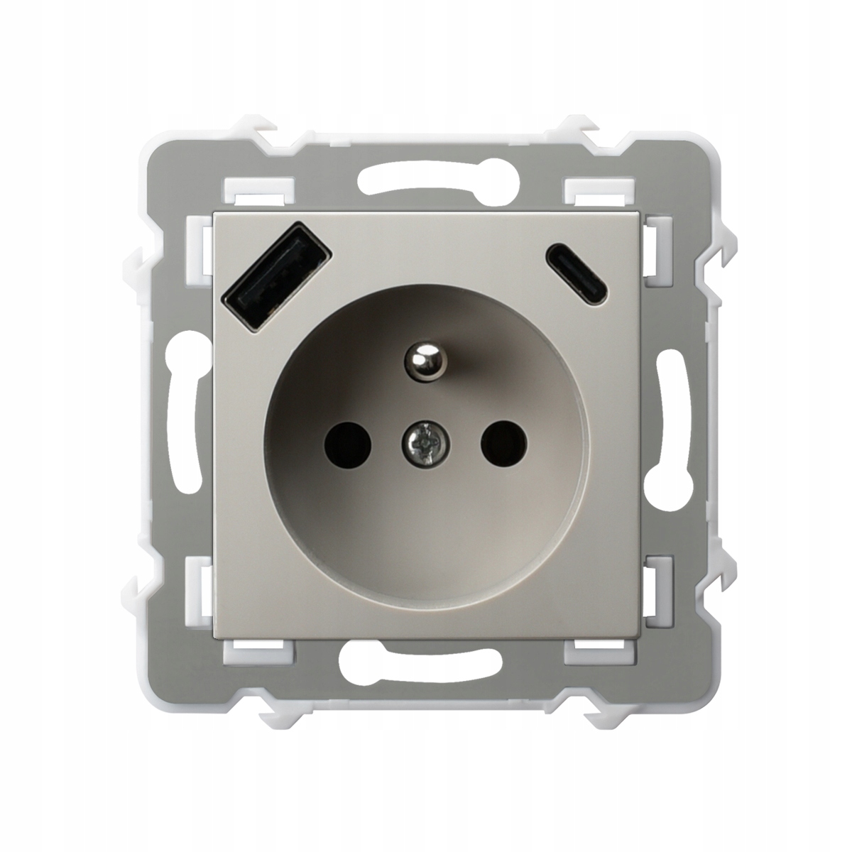 Gniazdo pojedyncze z uziemieniem i Usb C A Ospel Szafir Kaszmirowy Beż