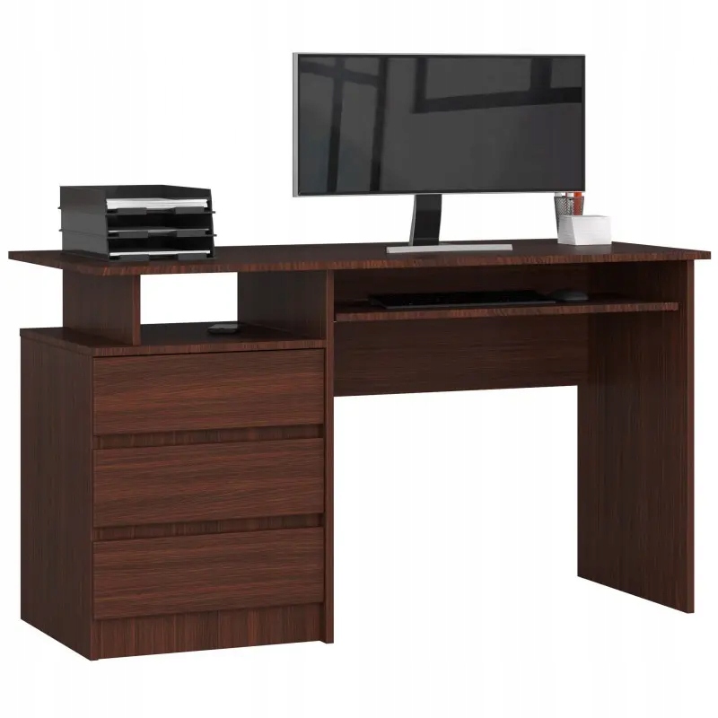 Фото - Офісний стіл CLP Biurko wolnostojące komputerowe  135 cm 3 szuflady 2 półki szkolne Weng 
