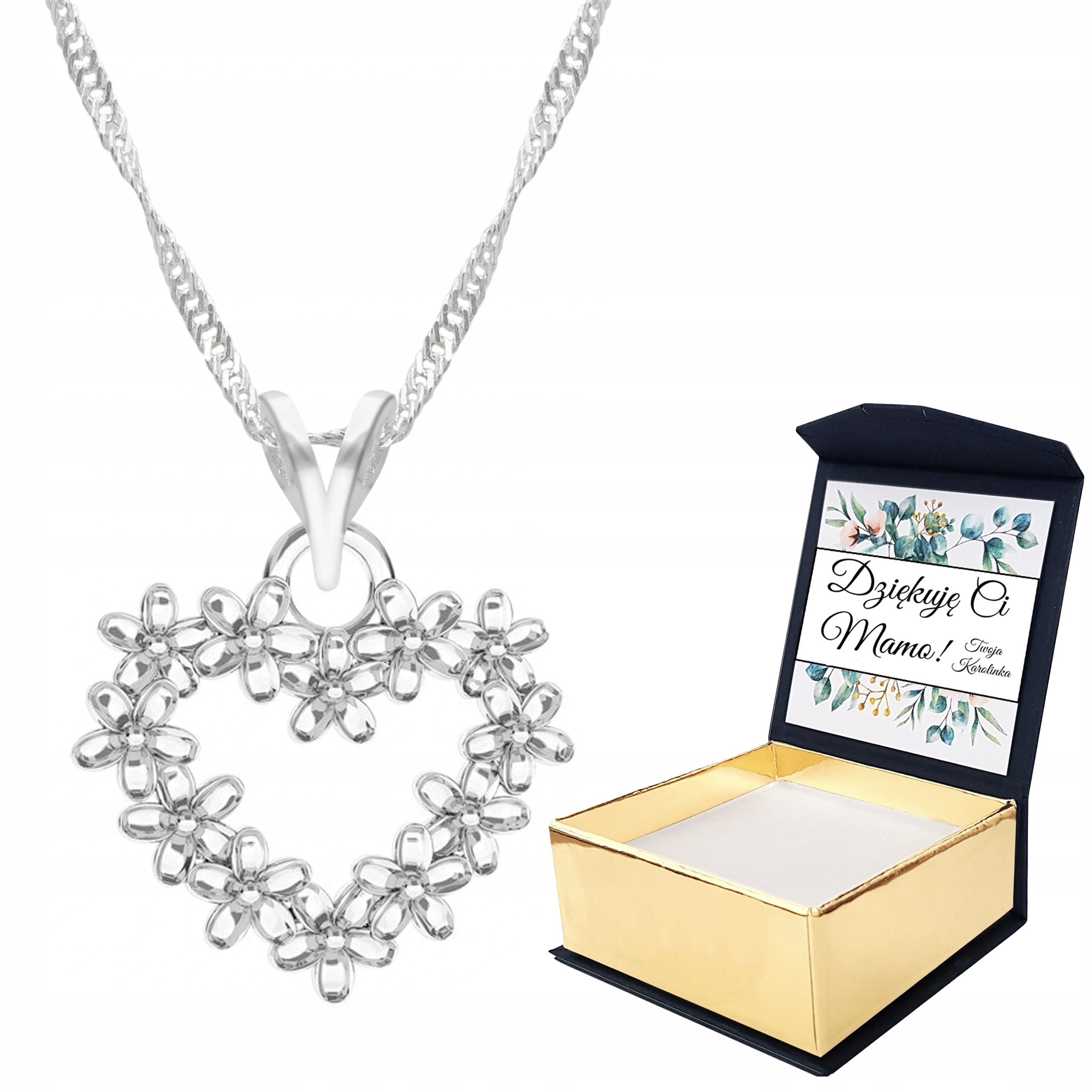 Stříbrný náhrdelník Srdce s Květy Vlastní Potisk